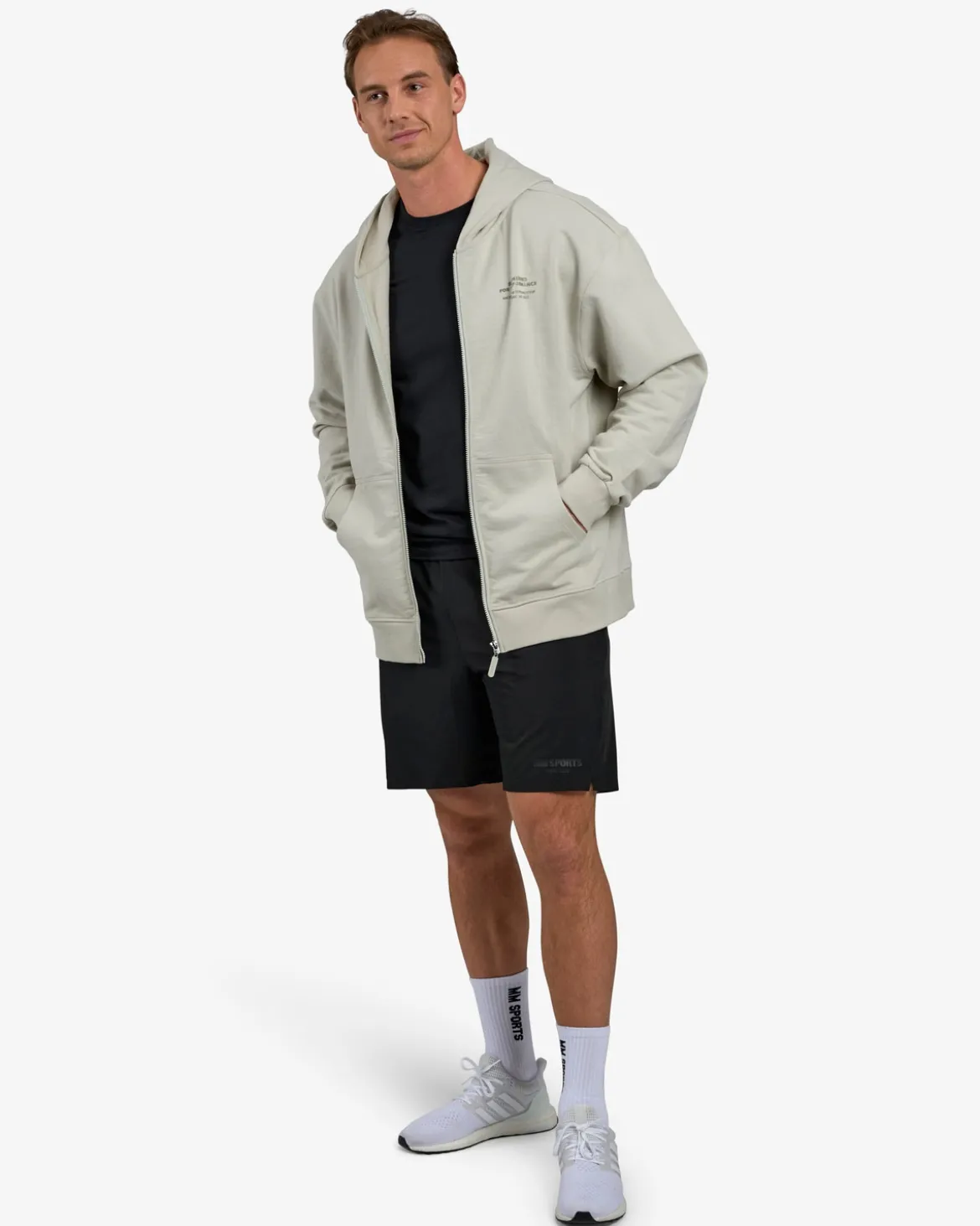 Hoodie Zip Engineered, Warm Grey