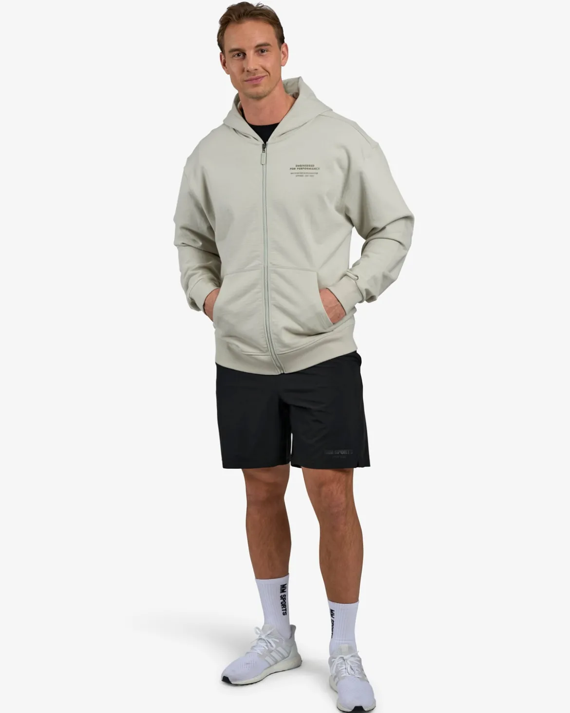 Hoodie Zip Engineered, Warm Grey